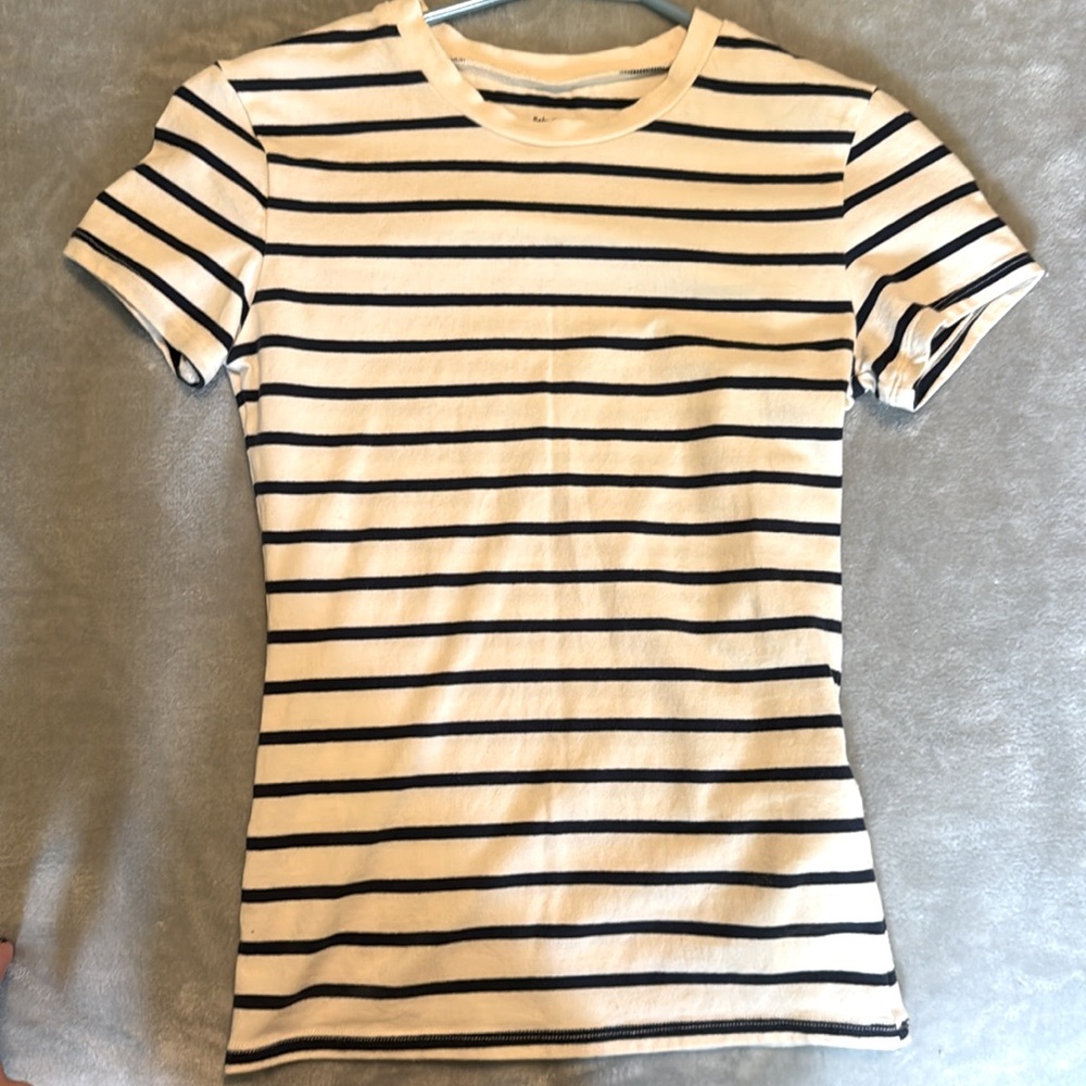 Abercrombie Navy Blue and White Short Sleeve Baby Tee
